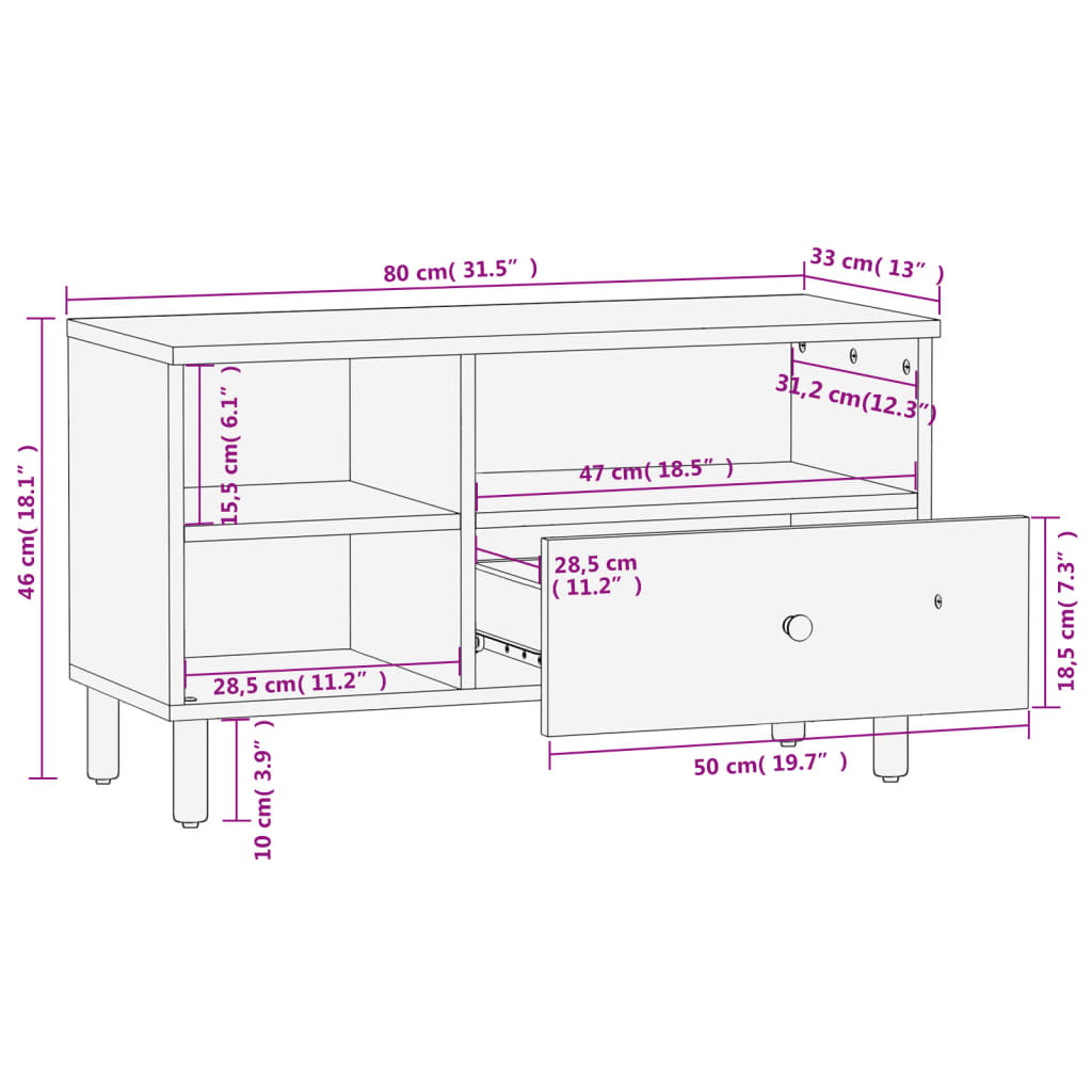 TV ormarić crni 80x33x46 cm od masivnog drva manga