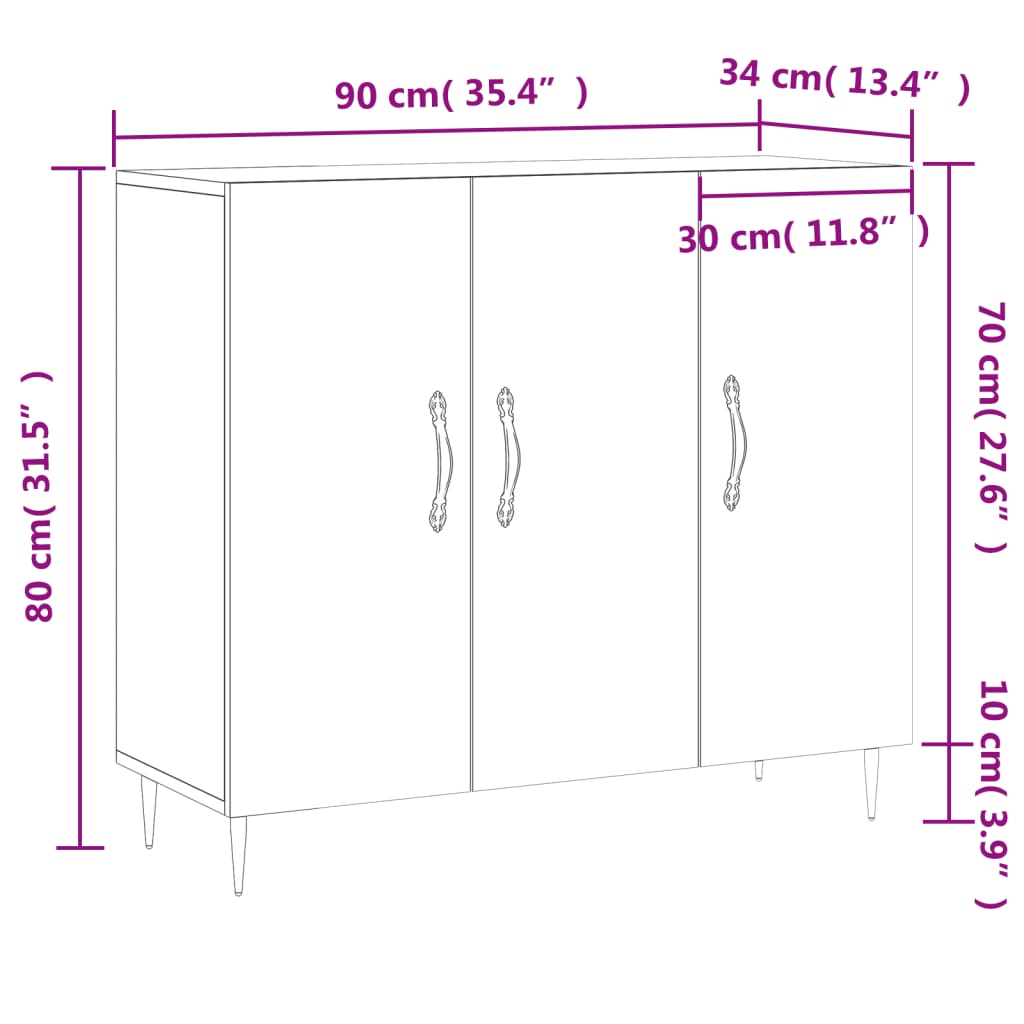 Komoda boja dimljenog hrasta 90 x 34 x 80 cm konstruirano drvo