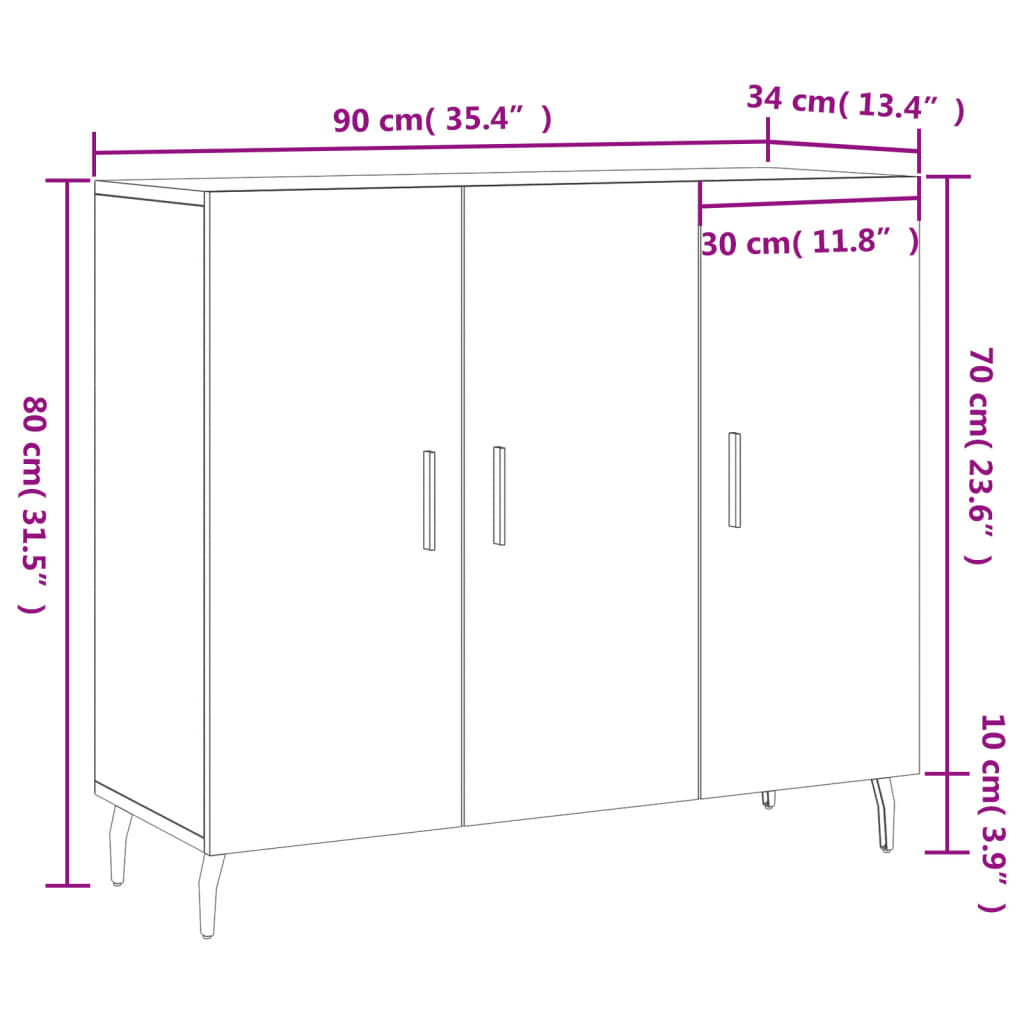 Komoda boja dimljenog hrasta 90 x 34 x 80 cm konstruirano drvo