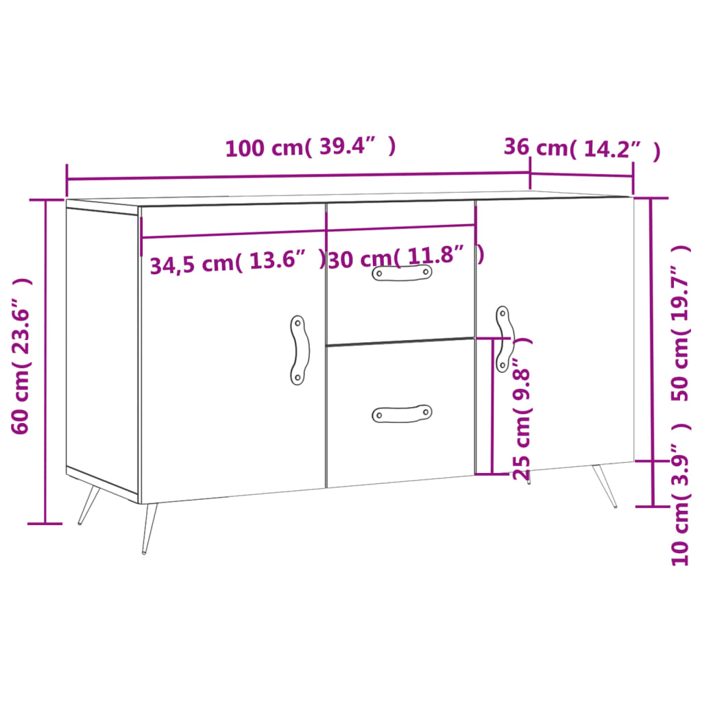 Komoda smeđa boja hrasta 100 x 36 x 60 cm od konstruiranog drva