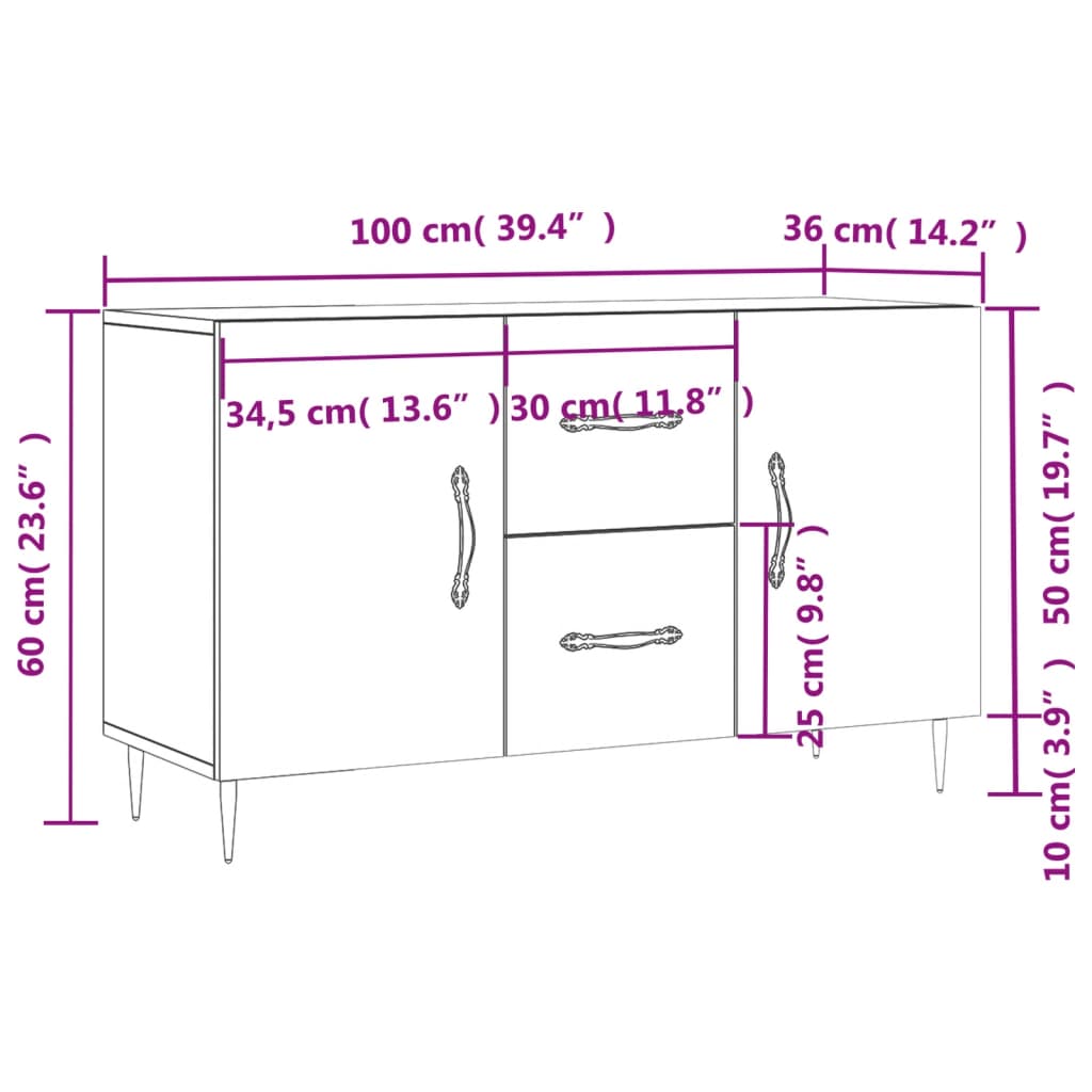 Komoda boja dimljenog hrasta 100 x 36 x 60 cm konstruirano drvo