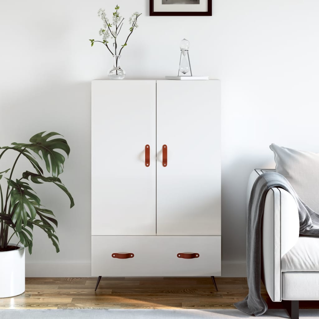 Visoka komoda sjajna bijela 69,5x31x115 cm konstruirano drvo