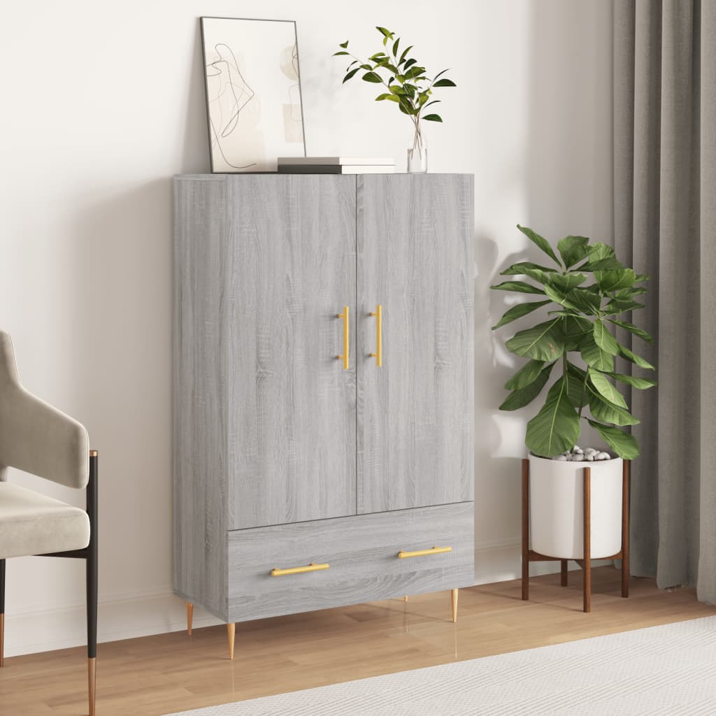 Visoka komoda siva boja hrasta 69,5x31x115 cm konstruirano drvo