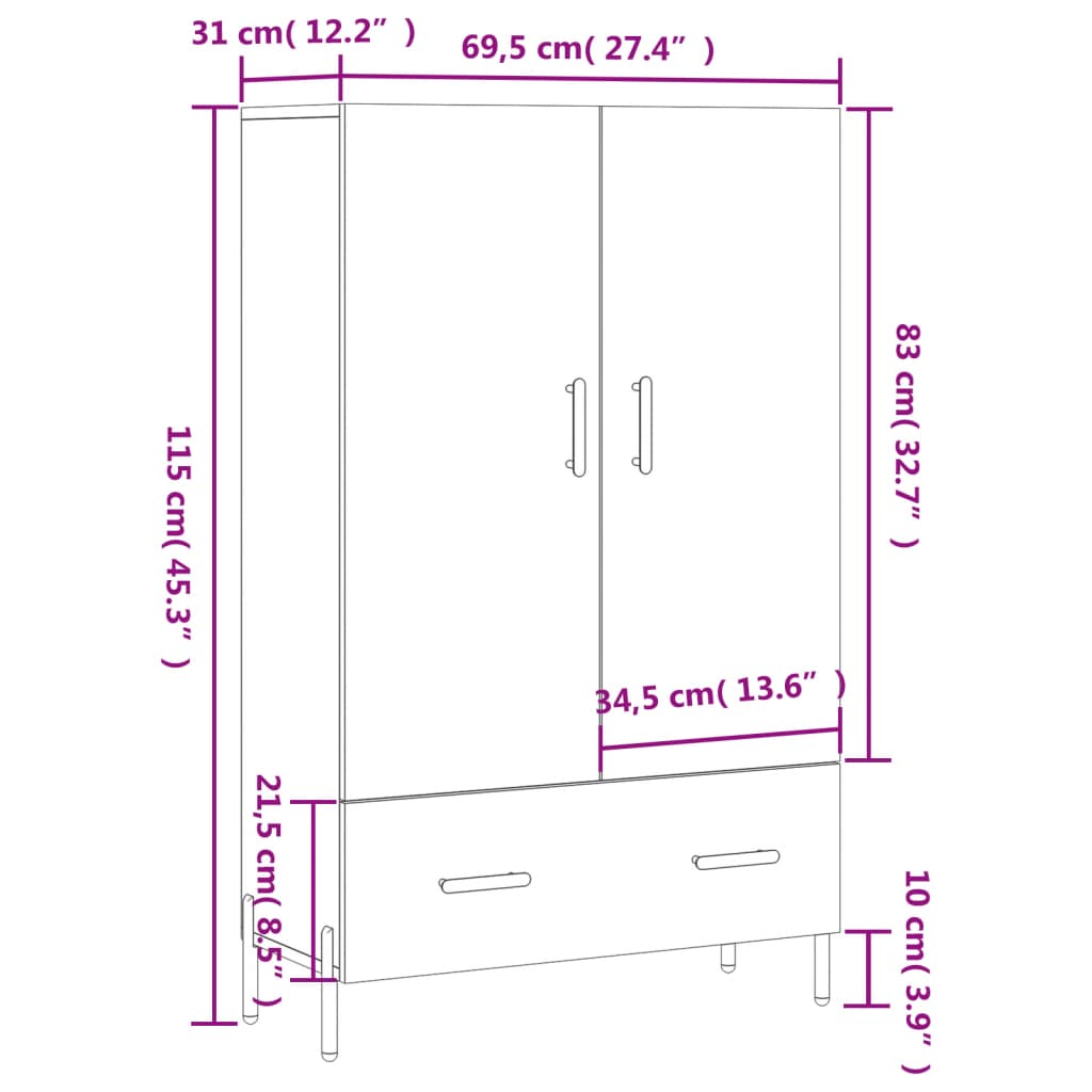 Visoka komoda bijela 69,5 x 31 x 115 cm od konstruiranog drva