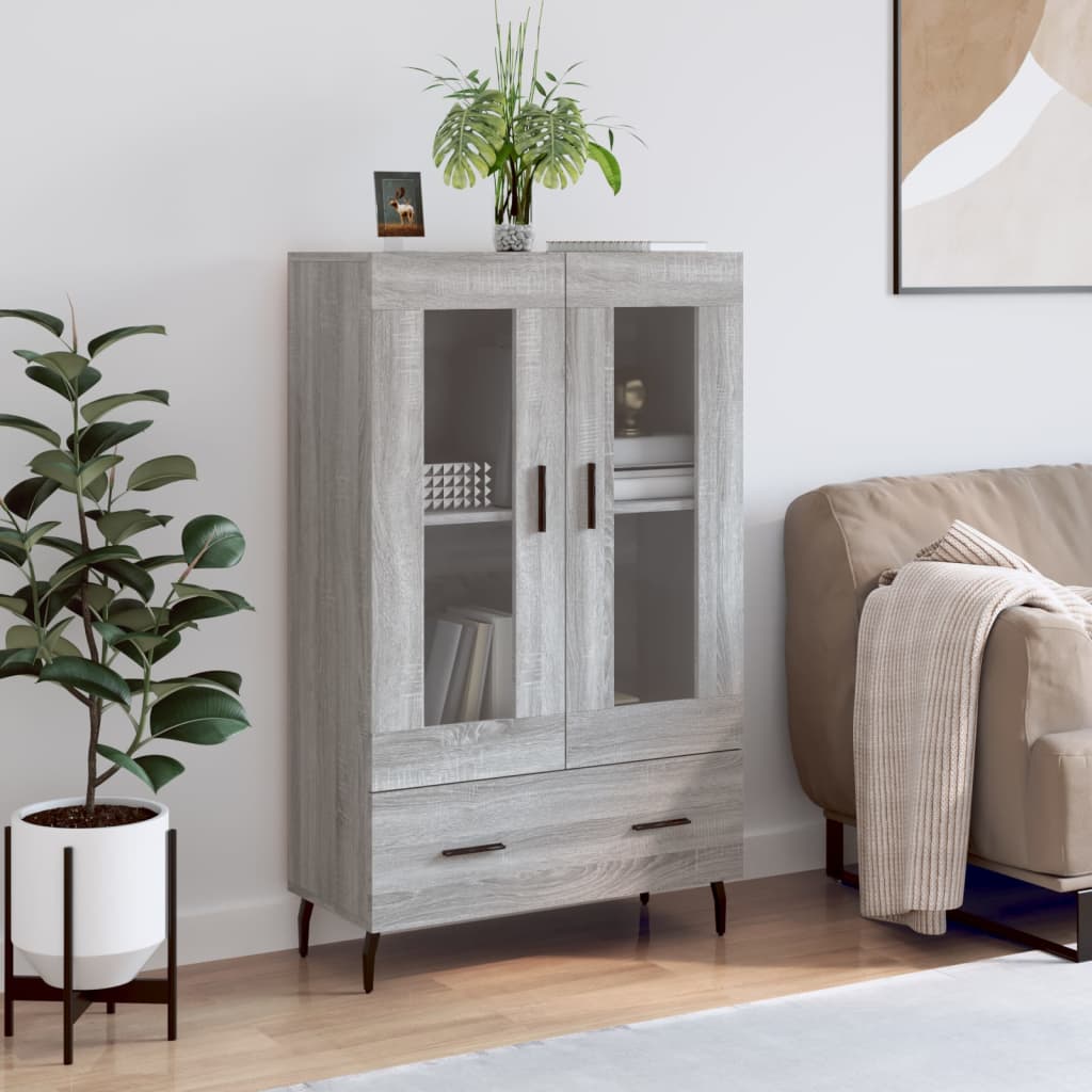 Visoka komoda siva boja hrasta 69,5x31x115 cm konstruirano drvo