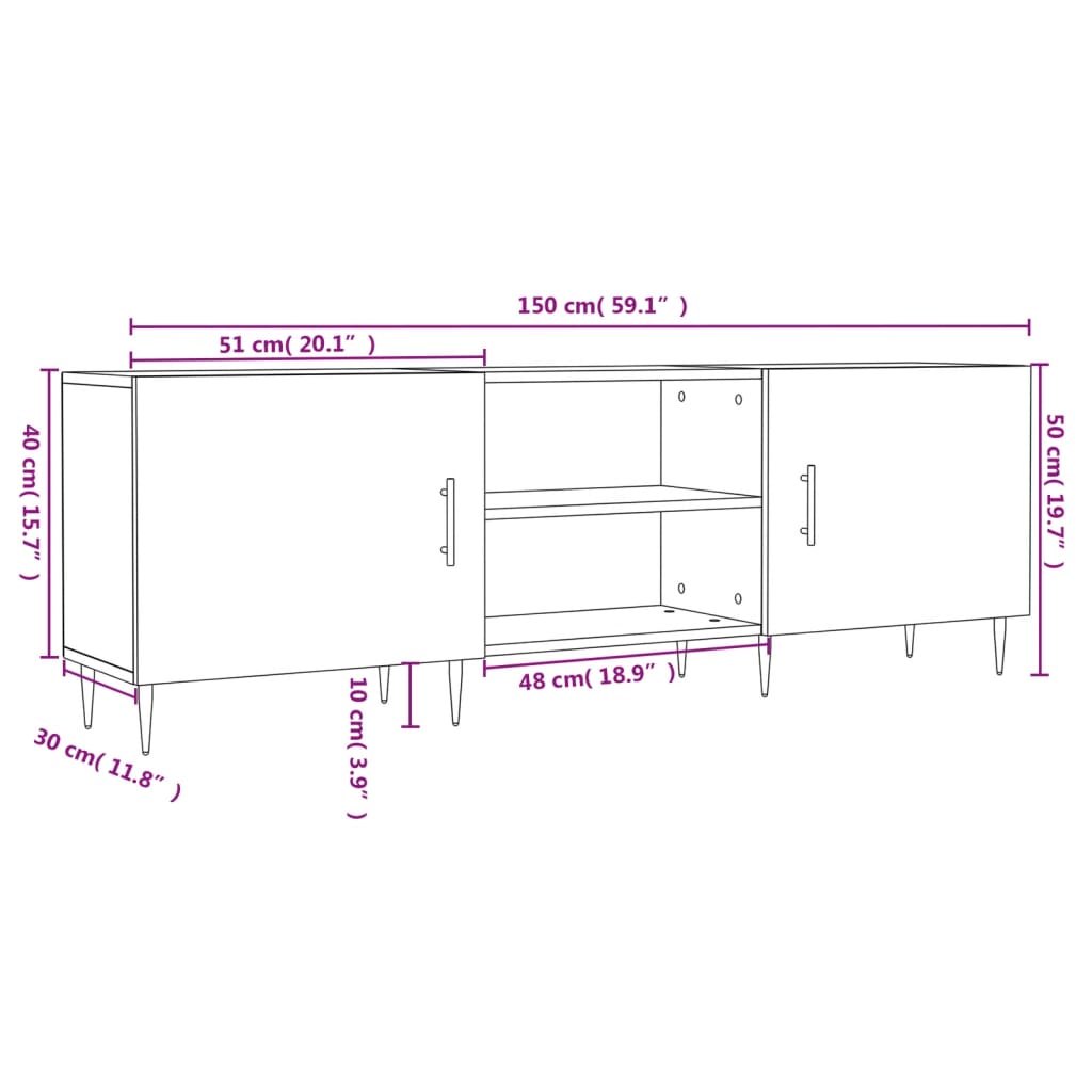 TV ormarić boja hrasta 150x30x50 cm od konstruiranog drva