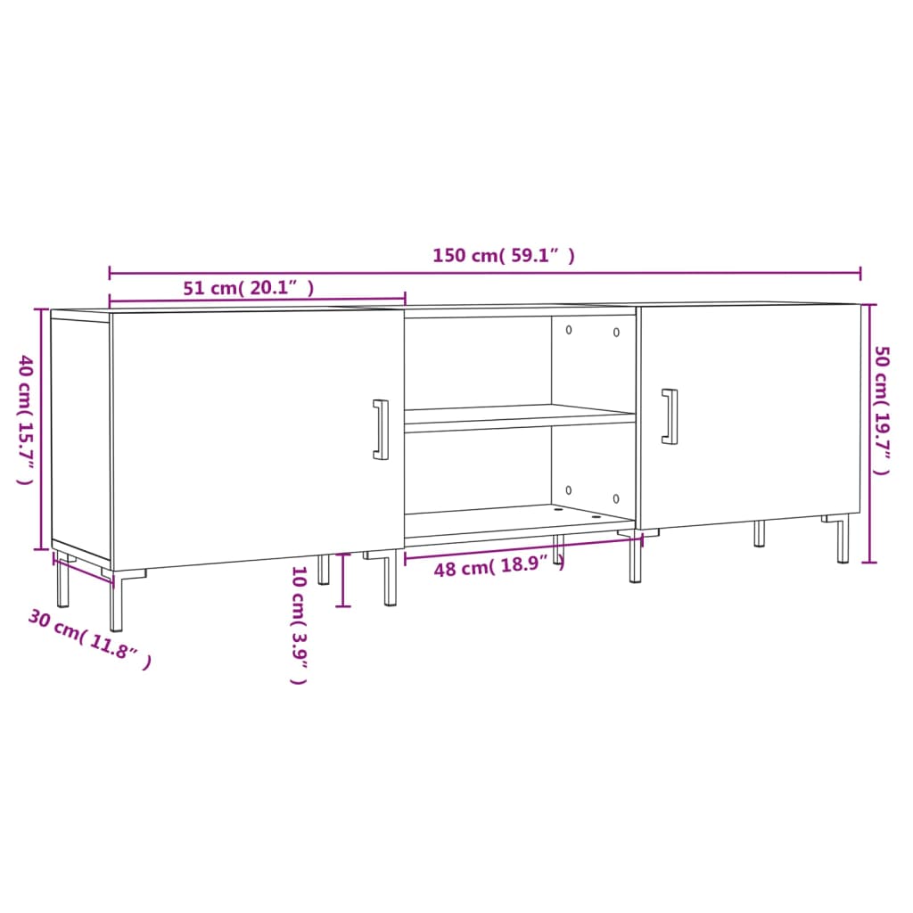 TV ormarić boja dimljenog hrasta 150x30x50 cm konstruirano drvo