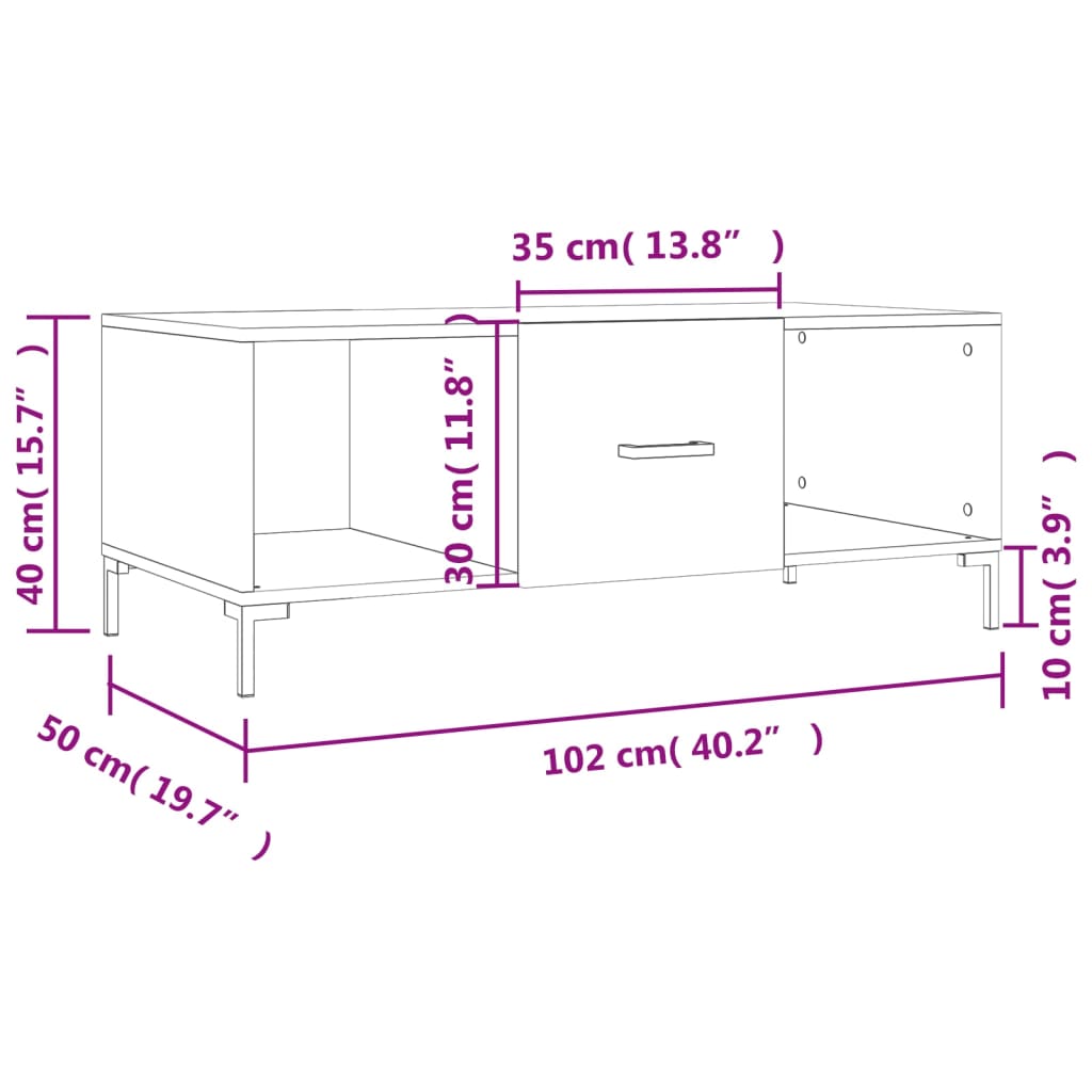Stolić za kavu bijeli 102 x 50 x 40 cm od konstruiranog drva