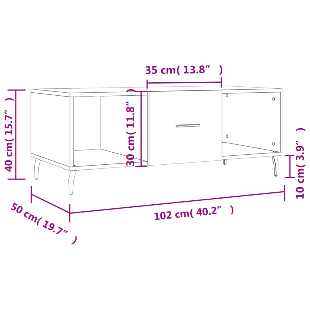 Stolić za kavu crni 102 x 50 x 40 cm od konstruiranog drva