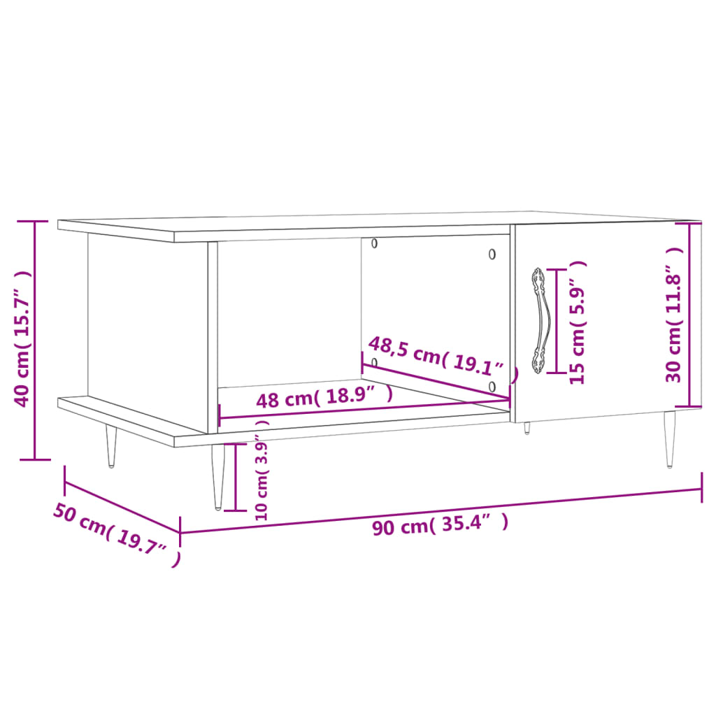 Stolić za kavu crni 90x50x40 cm od konstruiranog drva