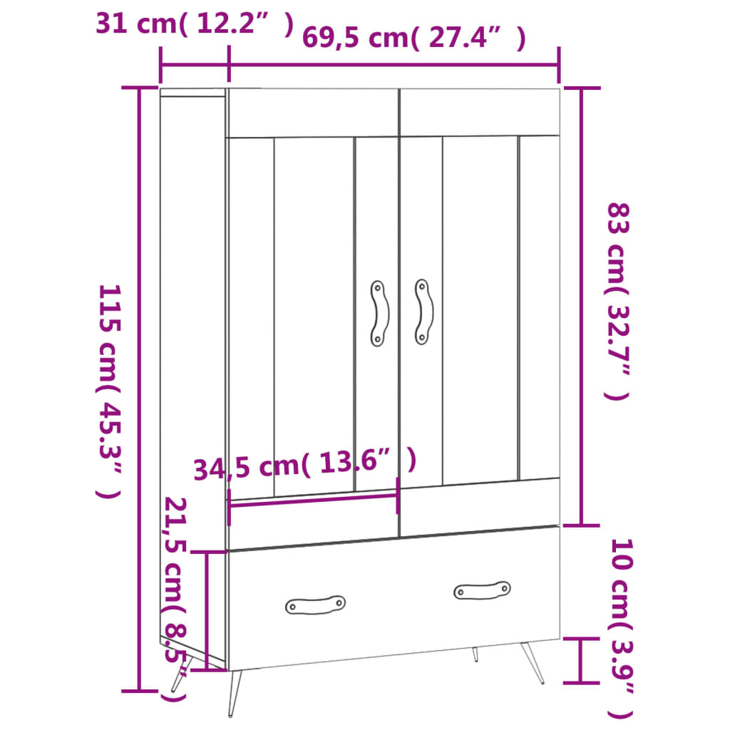 Visoka komoda smeđa boja hrasta 69,5x31x115cm konstruirano drvo