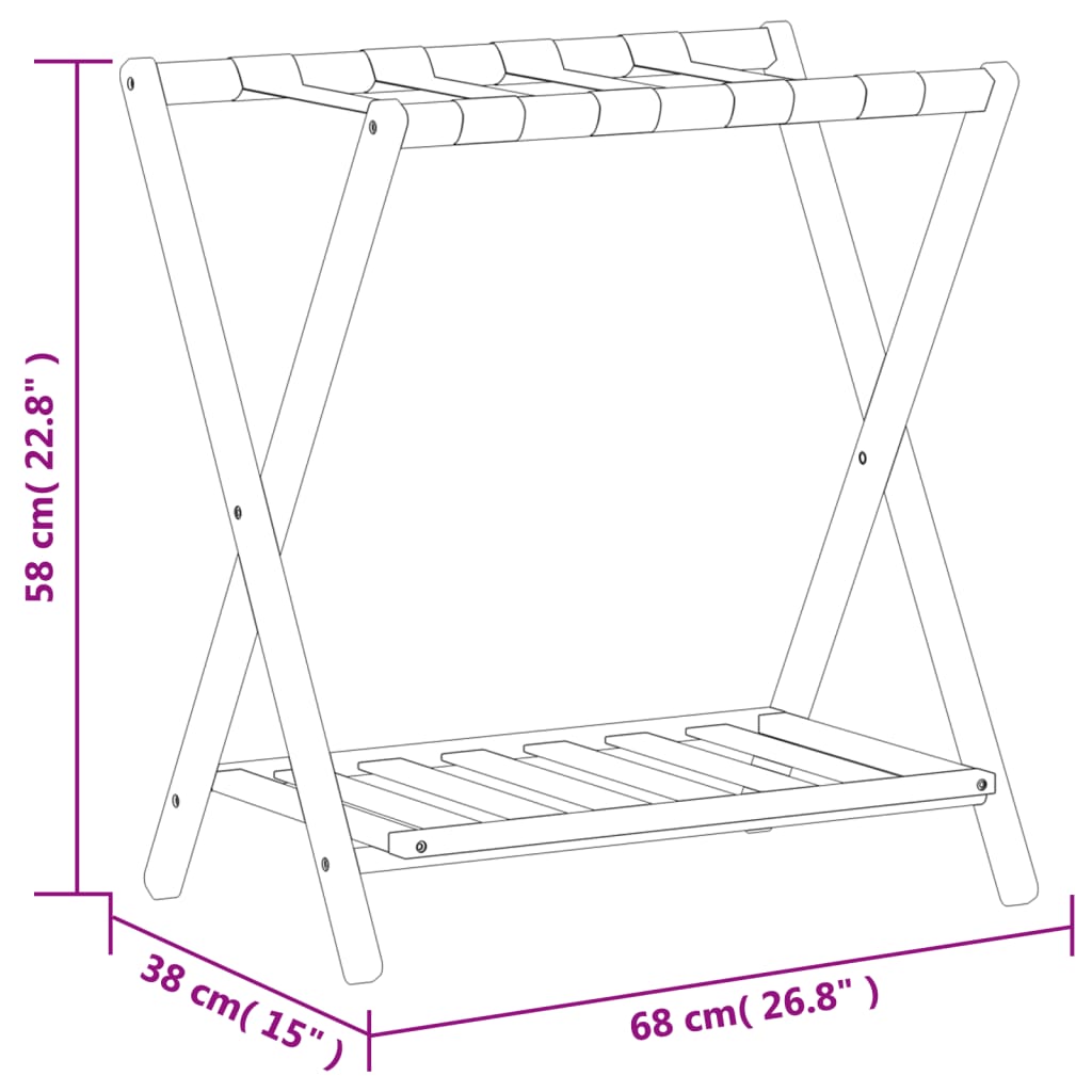 Stalak za prtljagu crni 68 x 38 x 58 cm od bambusa