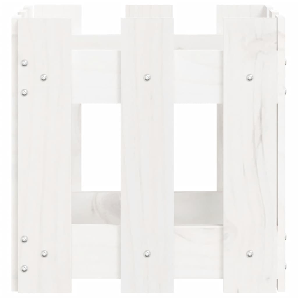 Vrtna sadilica s izgledom ograde bijela 30x30x30 cm od borovine