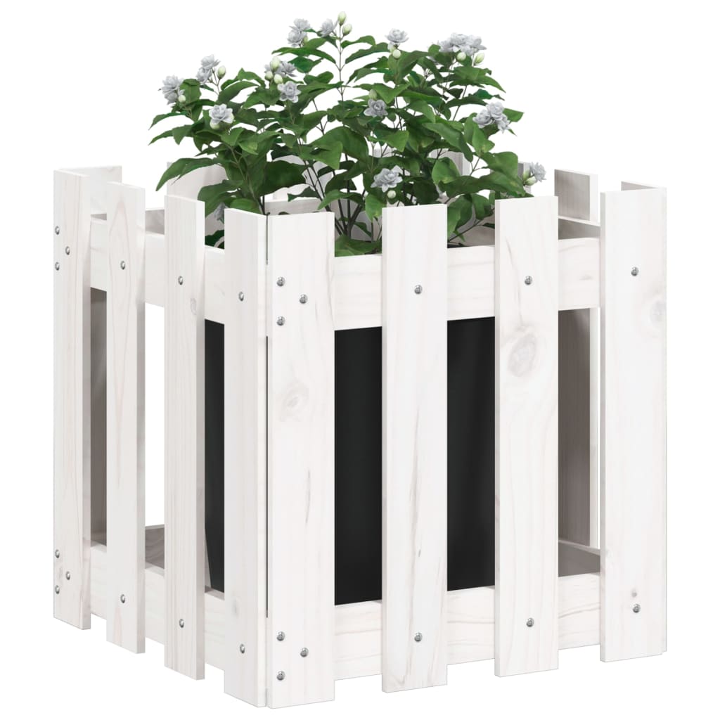 Vrtna sadilica s izgledom ograde bijela 40x40x40 cm od borovine