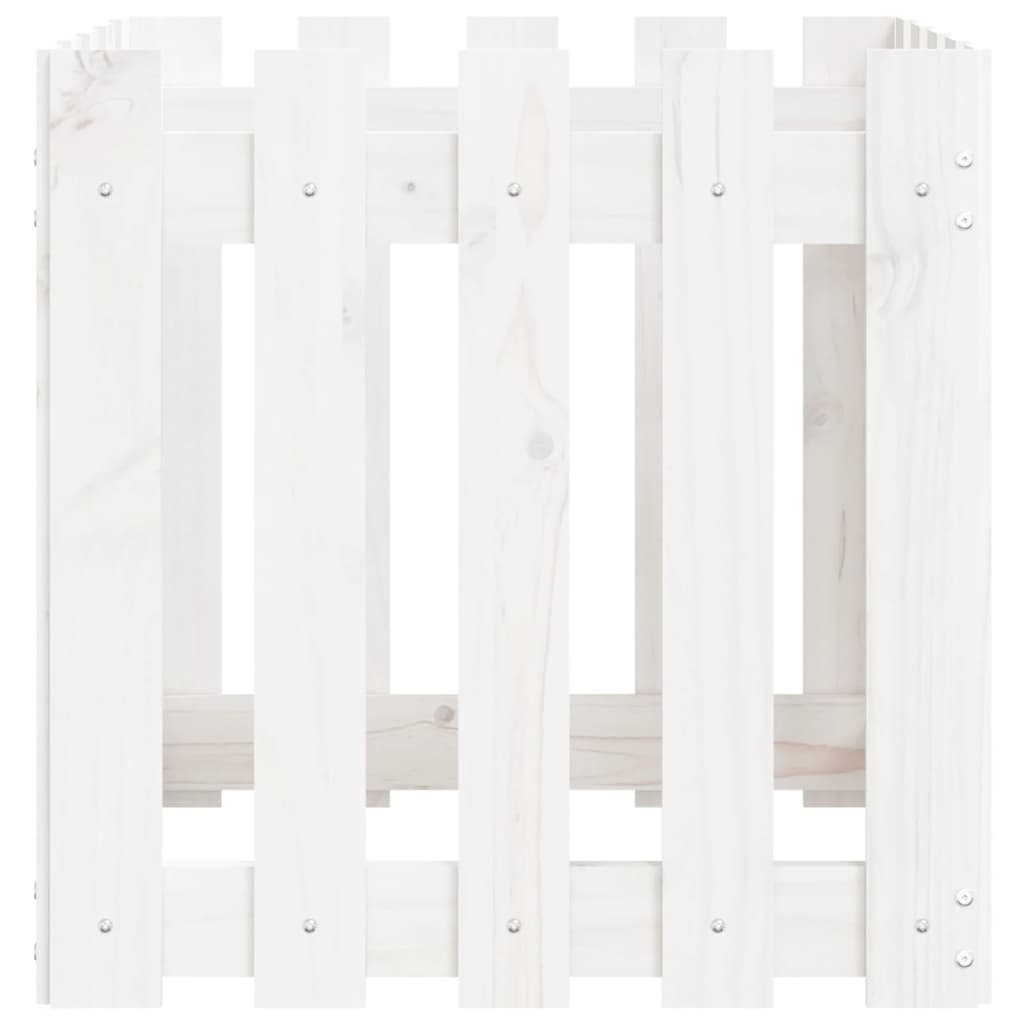 Vrtna sadilica s izgledom ograde bijela 50x50x50 cm od borovine