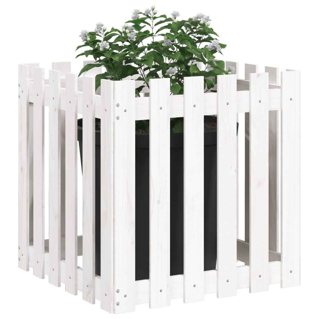 Vrtna sadilica s izgledom ograde bijela 60x60x60 cm od borovine