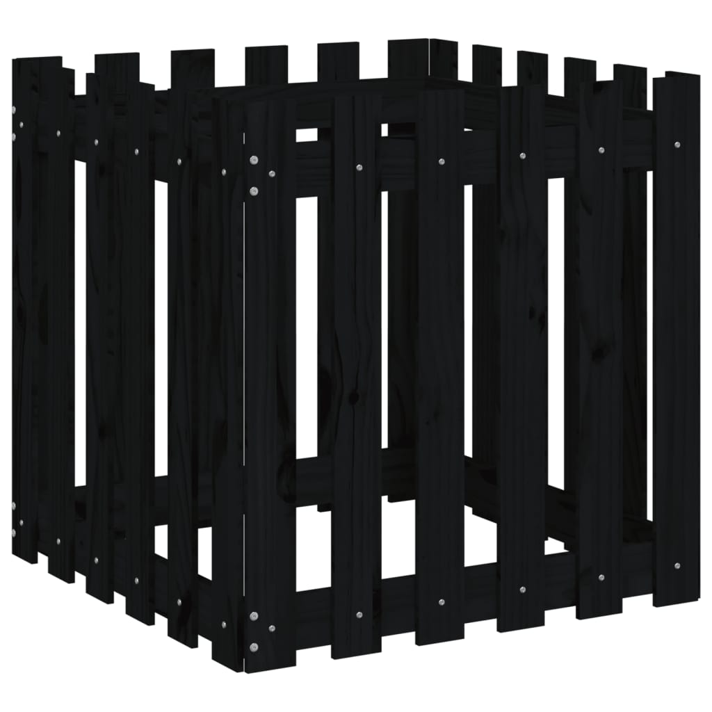 Vrtna sadilica s izgledom ograde crna 60x60x60 cm od borovine