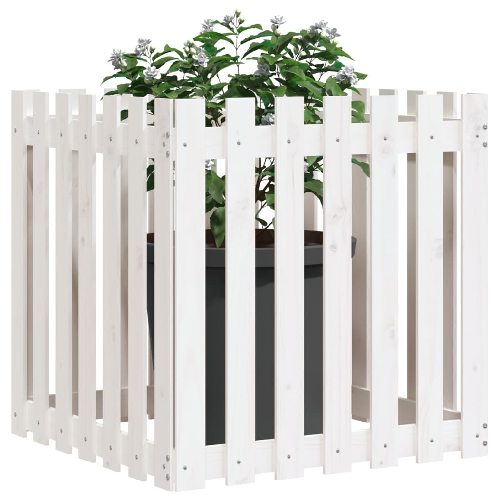 Vrtna sadilica s izgledom ograde bijela 70x70x70 cm od borovine