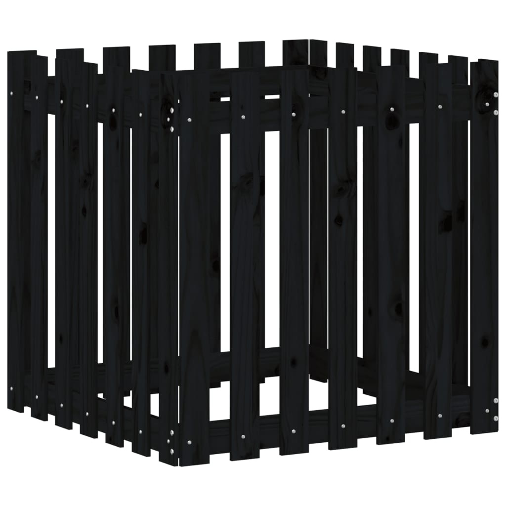 Vrtna sadilica s izgledom ograde crna 70x70x70 cm od borovine