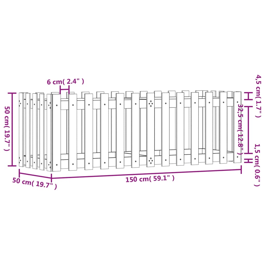Povišena vrtna gredica crna 150x50x50 cm masivna borovina