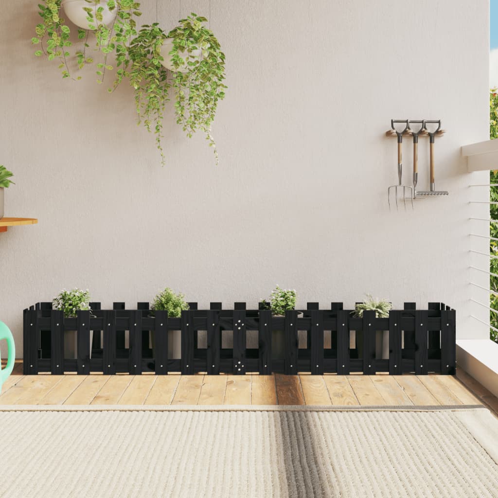 Povišena vrtna gredica crna 200x30x30 cm masivna borovina