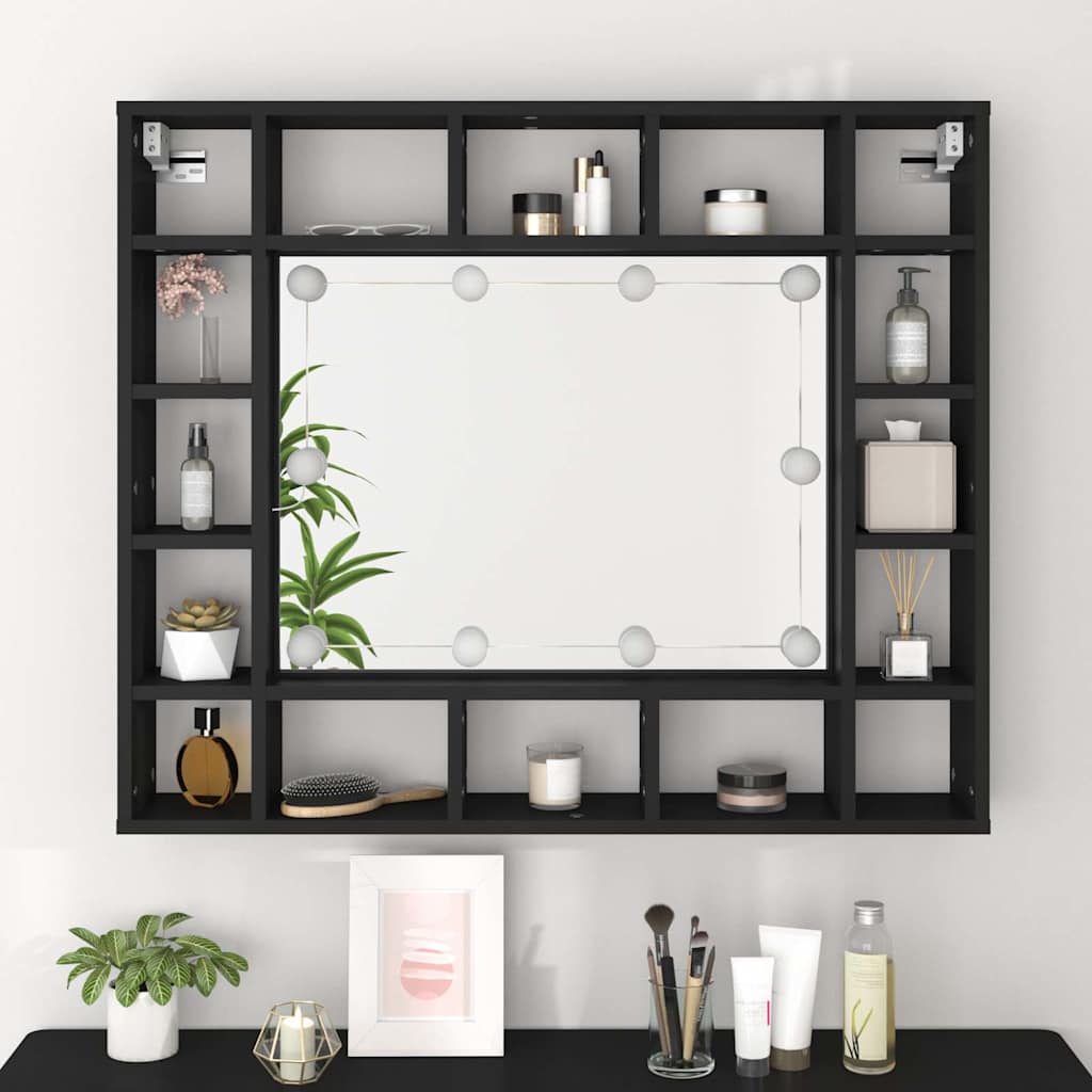 LED ormarić s ogledalom crni 91 x 15 x 76,5 cm