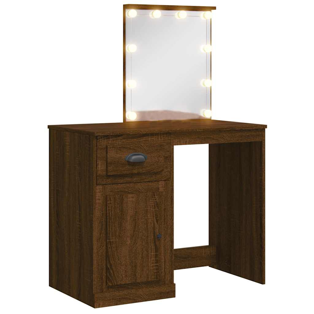 Toaletni stolić LED smeđa boja hrasta 90 x 42 x 132,5 cm