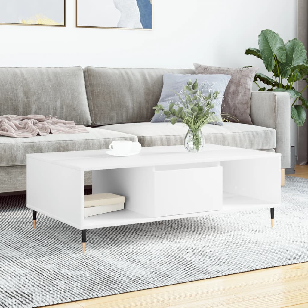 Stolić za kavu bijeli 104 x 60 x 35 cm od konstruiranog drva
