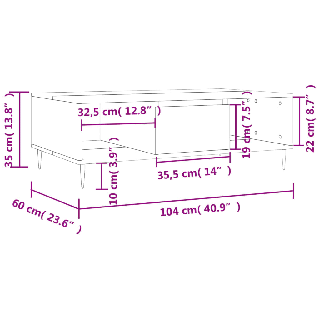 Stolić za kavu sjajni bijeli 104 x 60 x 35 cm konstruirano drvo