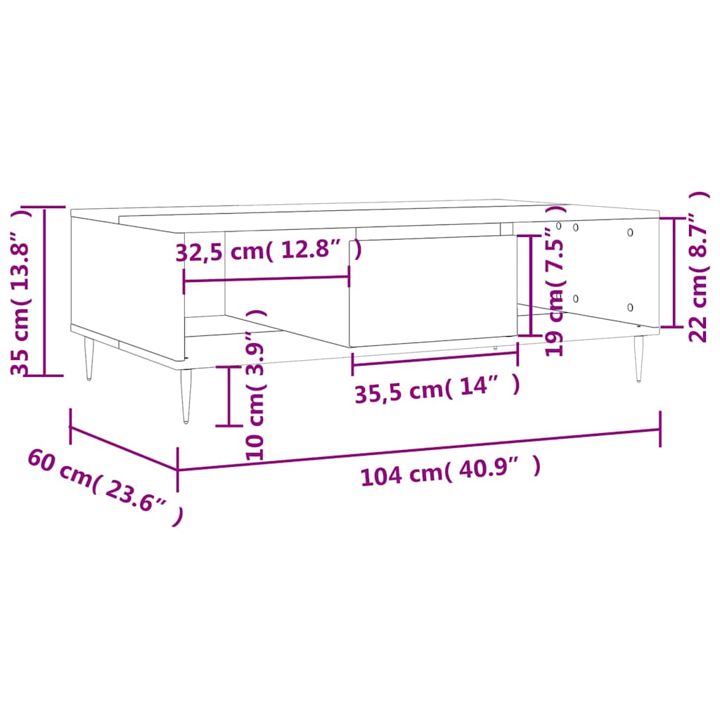 Stolić za kavu siva boja betona 104x60x35 cm konstruirano drvo