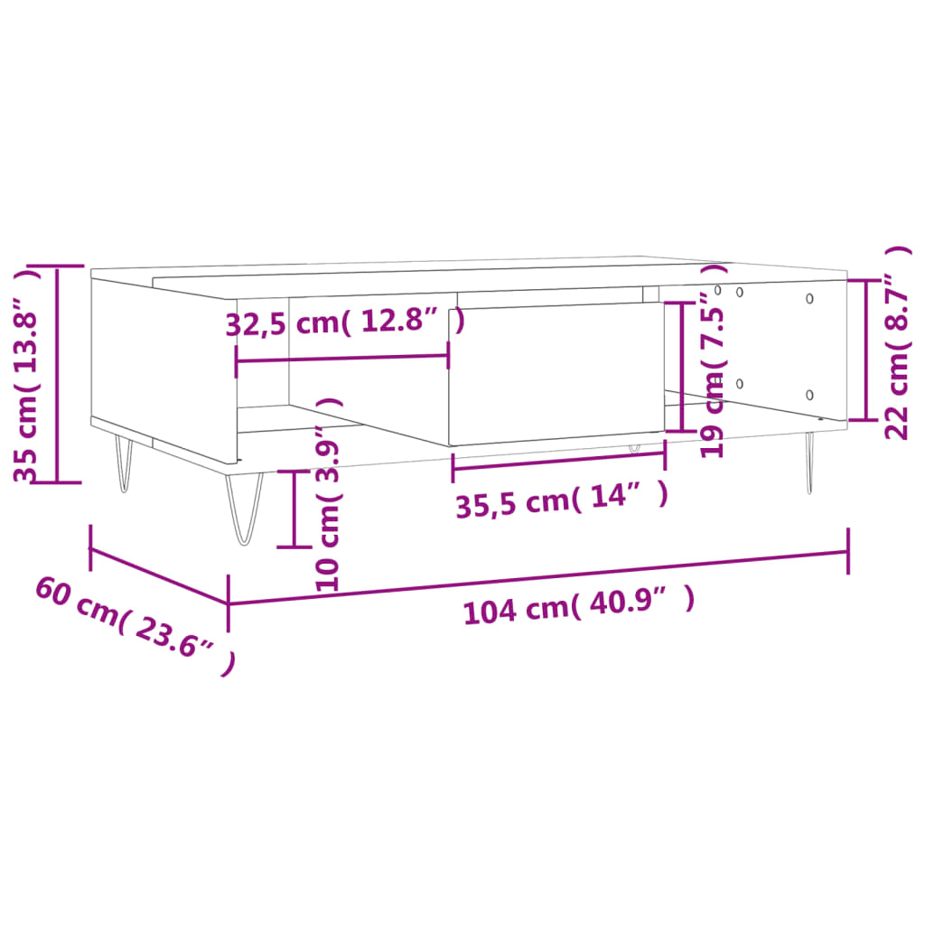 Stolić za kavu boja hrasta 104 x 60 x 35 cm konstruirano drvo