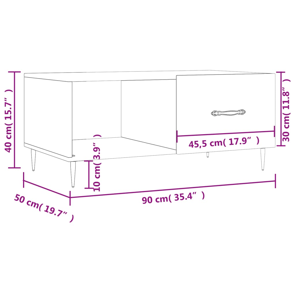 Stolić za kavu boja hrasta 90x50x40 cm konstruirano drvo