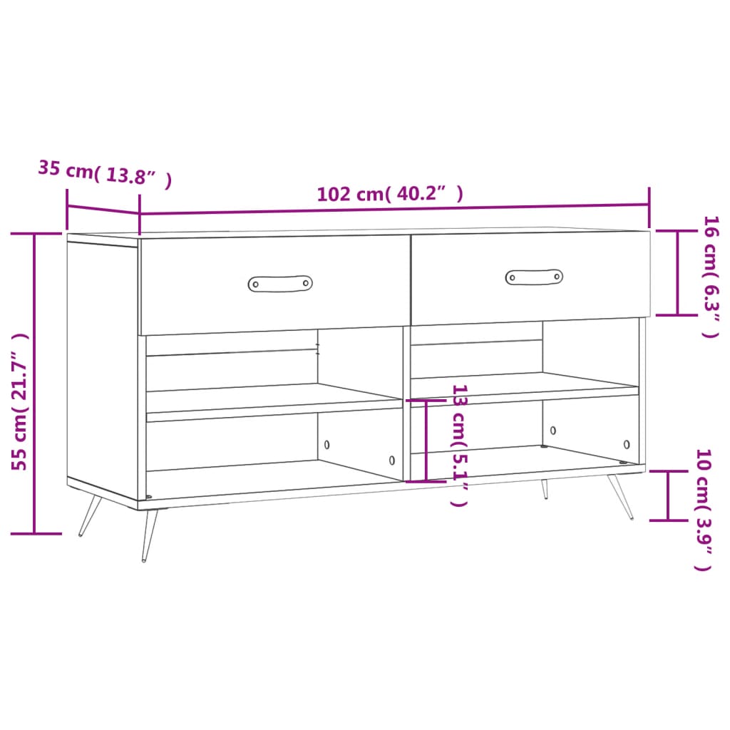 Klupa za cipele siva boja betona 102x35x55 cm konstruirano drvo