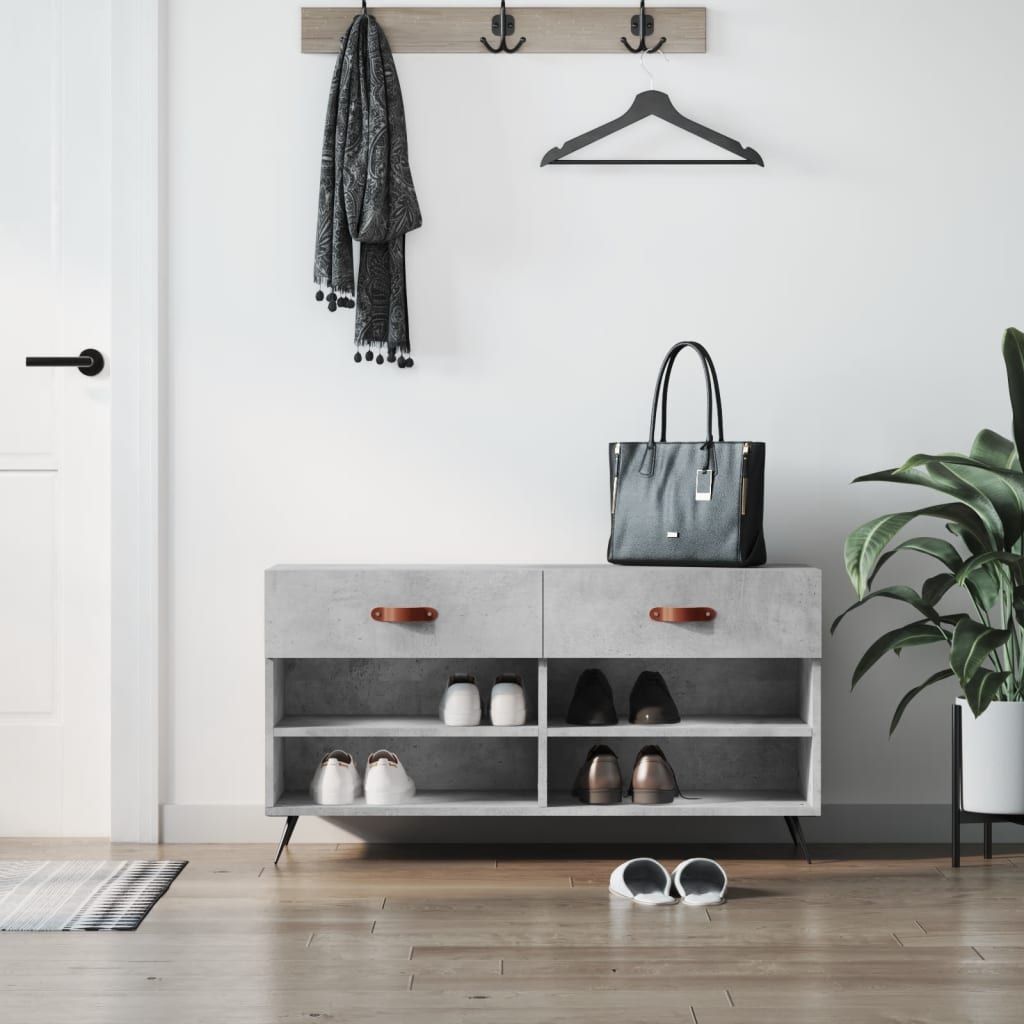 Klupa za cipele siva boja betona 102x35x55 cm konstruirano drvo