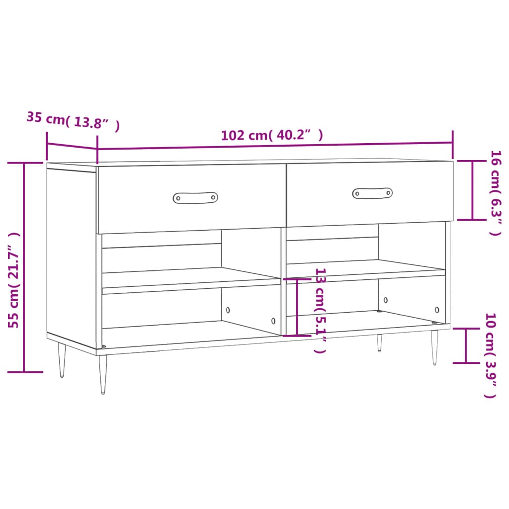 Klupa za cipele siva boja betona 102x35x55 cm konstruirano drvo