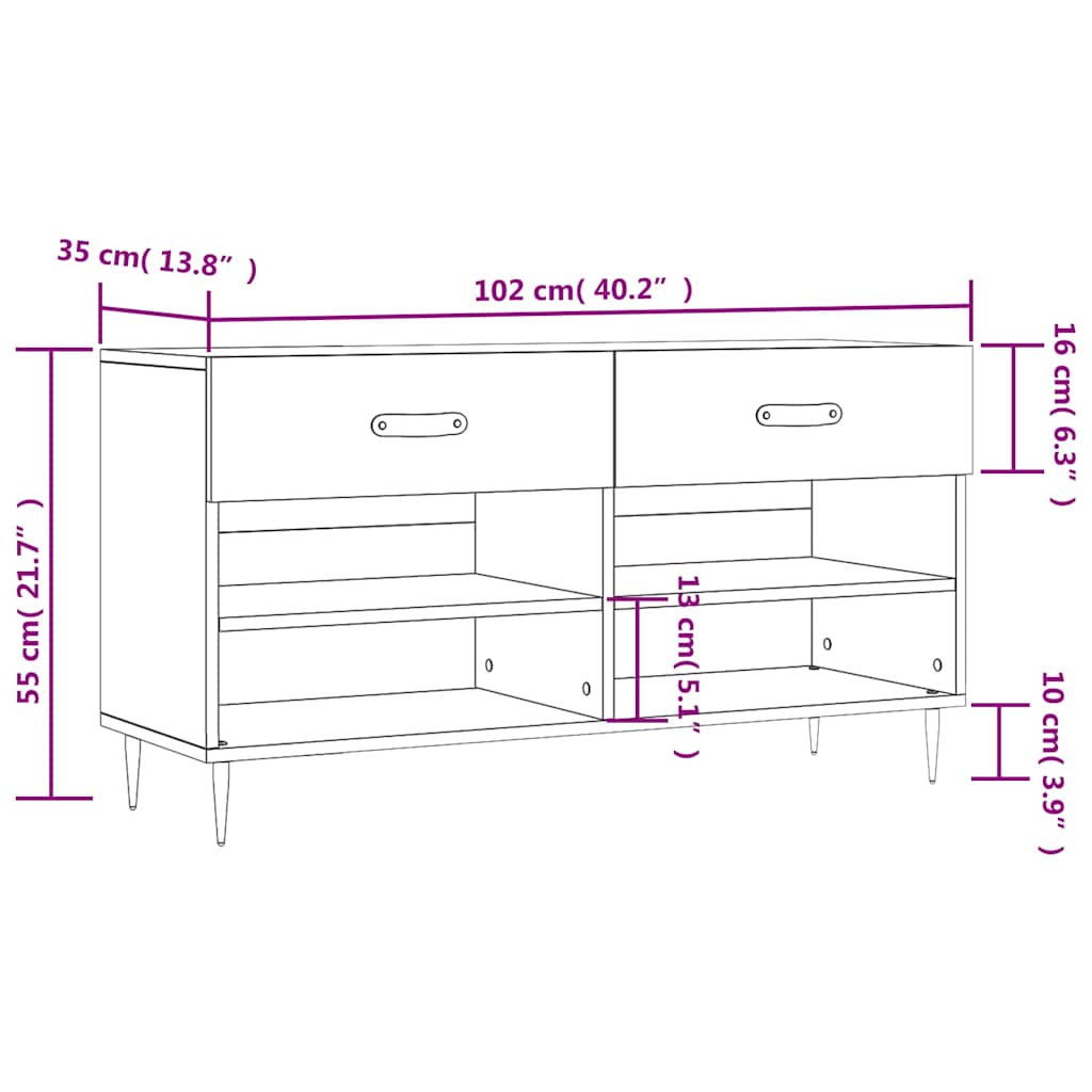 Klupa za cipele siva boja hrasta 102x35x55 cm konstruirano drvo