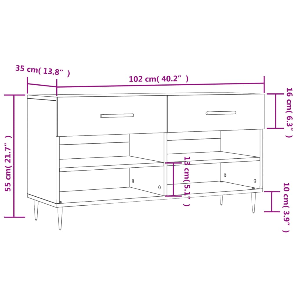 Klupa za cipele boja hrasta 102 x 35 x 55 cm konstruirano drvo