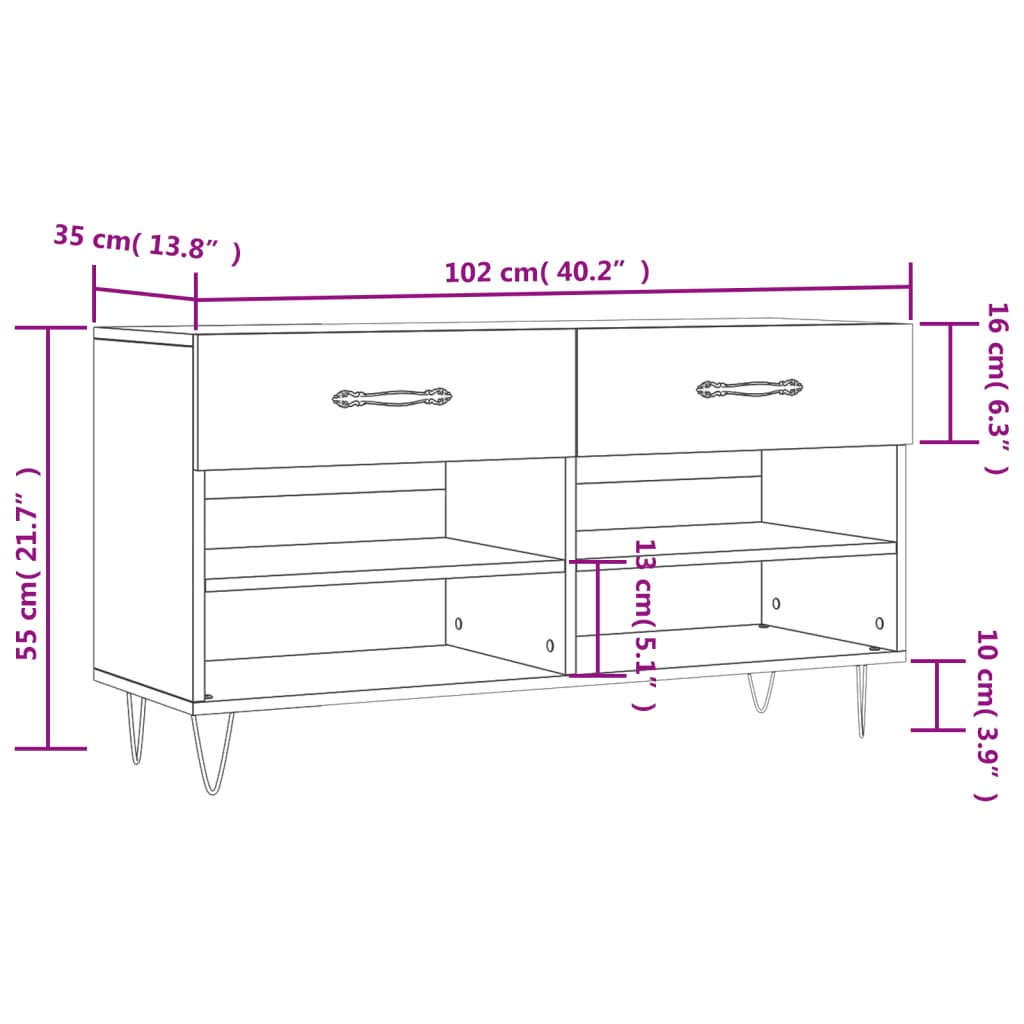 Klupa za cipele boja hrasta 102 x 35 x 55 cm konstruirano drvo