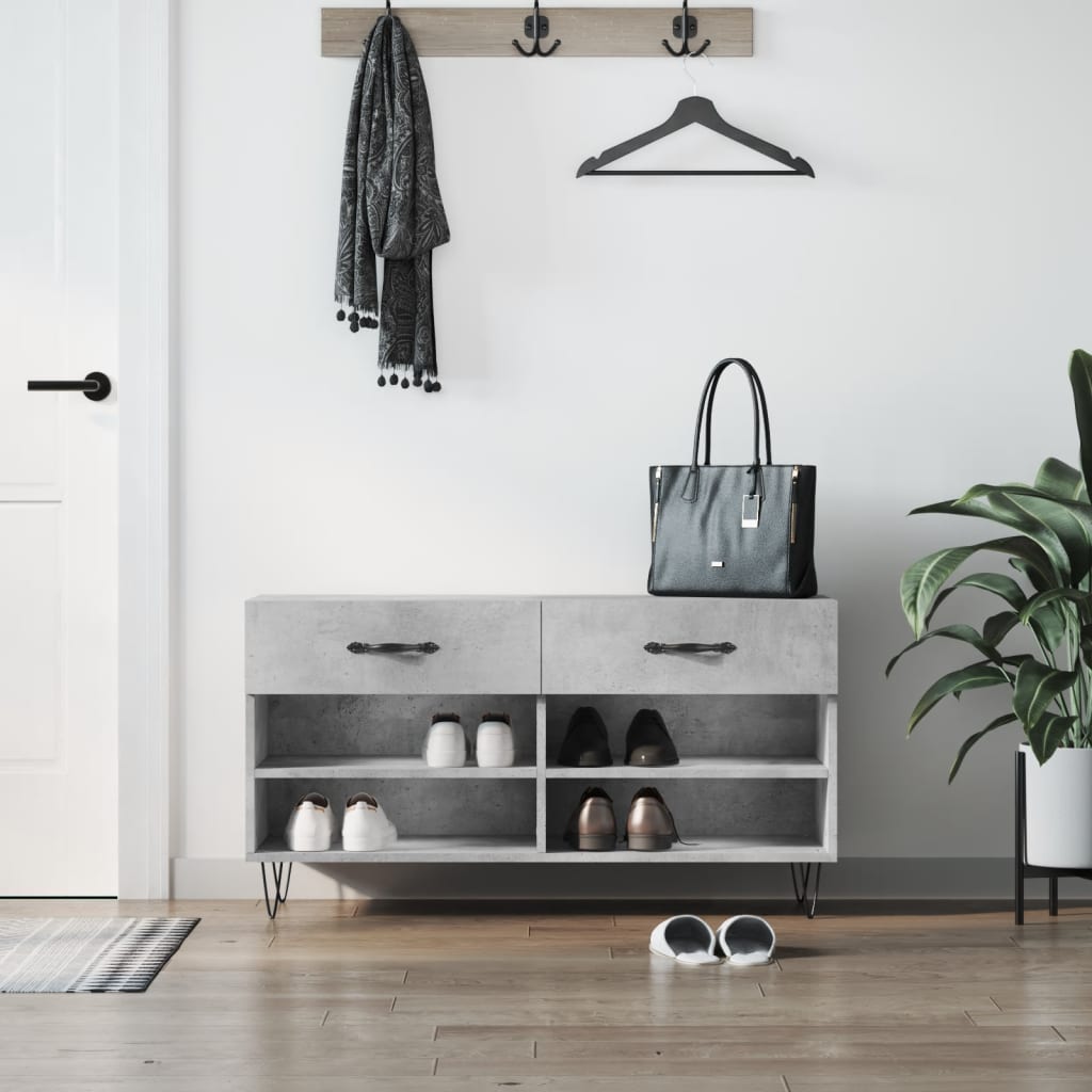 Klupa za cipele siva boja betona 102x35x55 cm konstruirano drvo