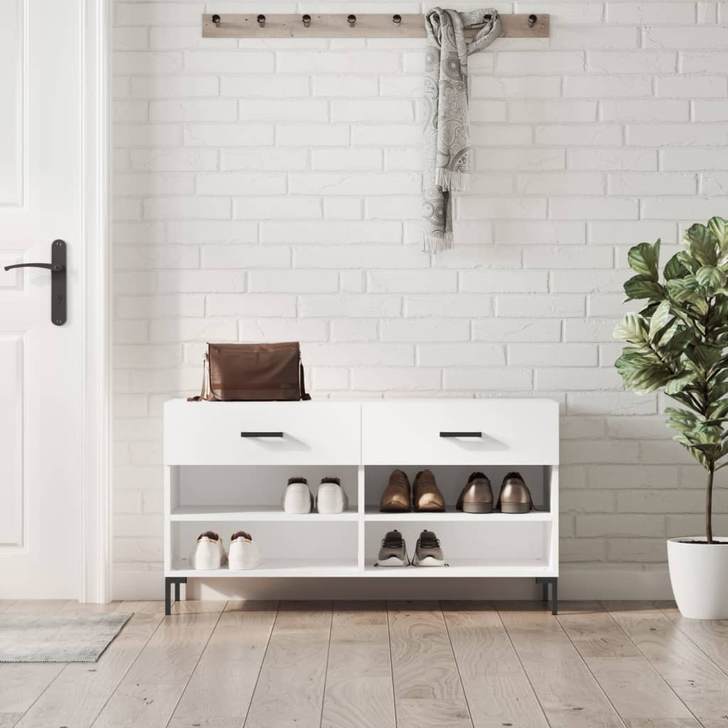 Klupa za cipele sjajna bijela 102x35x55 cm konstruirano drvo