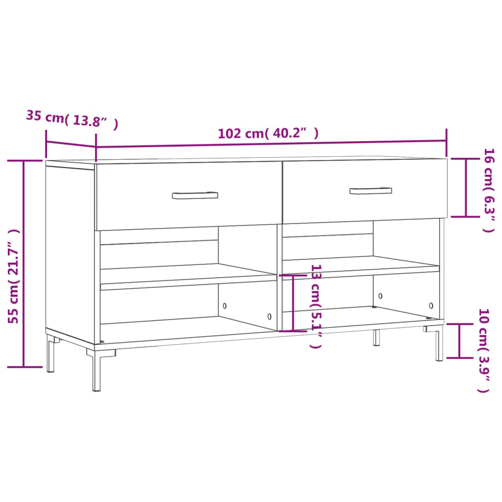Klupa za cipele siva boja betona 102x35x55 cm konstruirano drvo