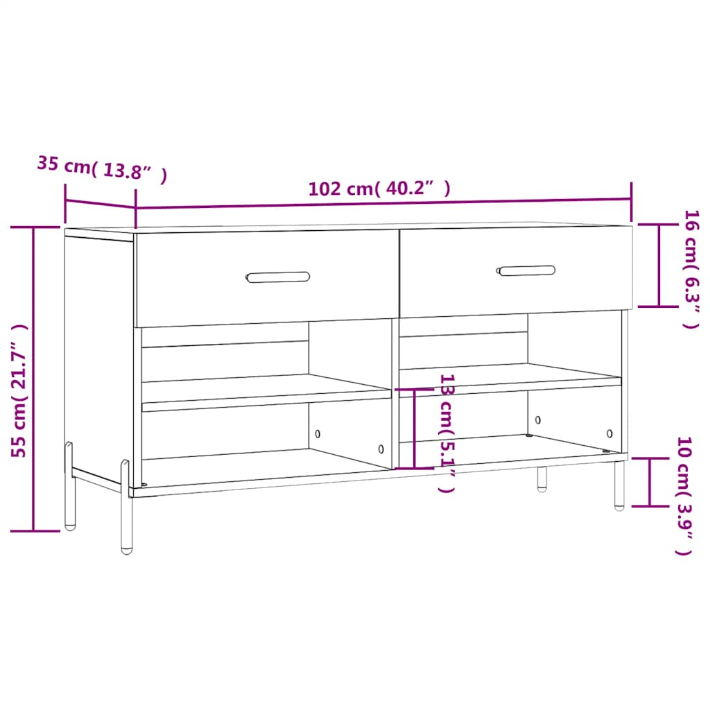 Klupa za cipele bijela 102 x 35 x 55 cm od konstruiranog drva