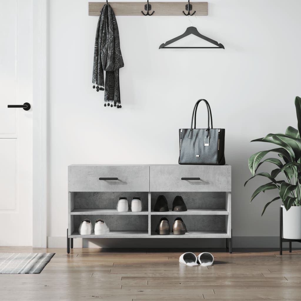 Klupa za cipele siva boja betona 102x35x55 cm konstruirano drvo