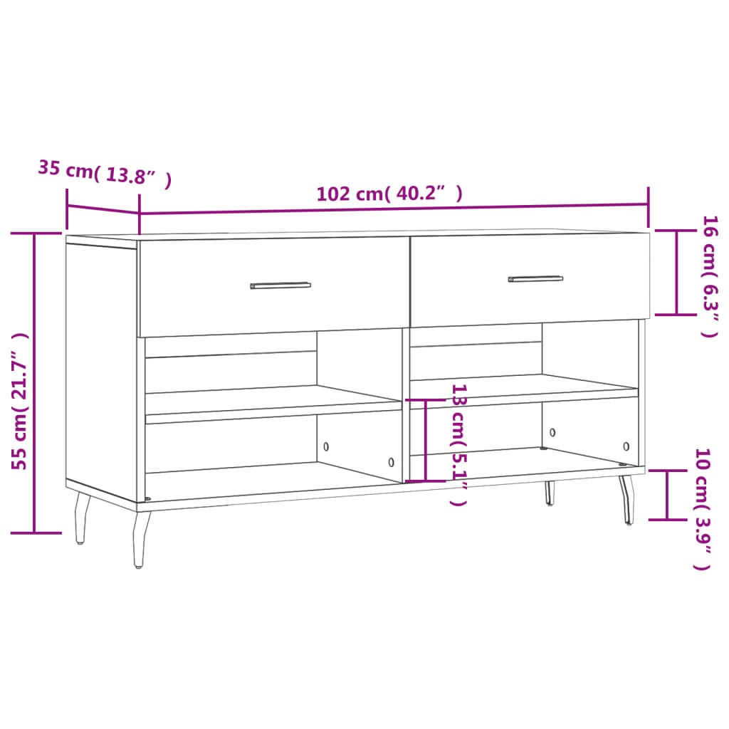 Klupa za cipele siva boja betona 102x35x55 cm konstruirano drvo