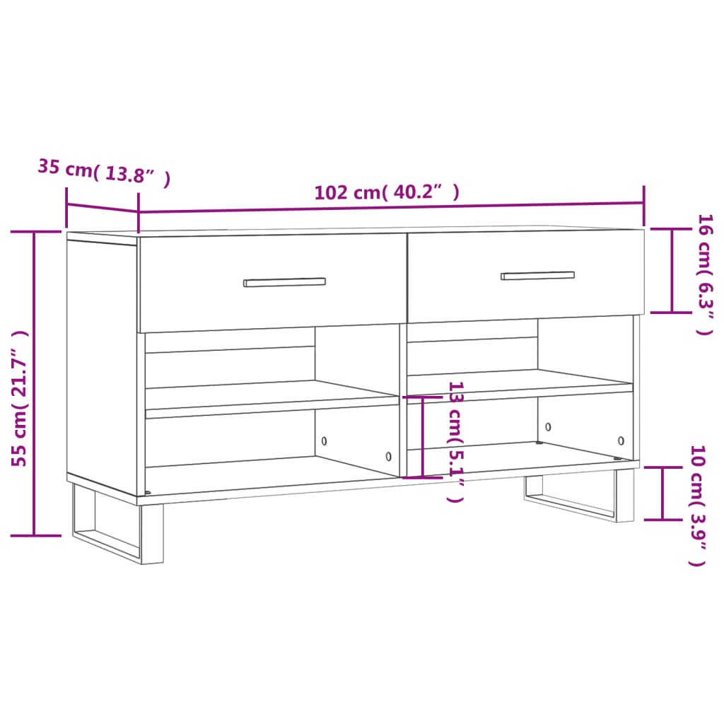 Klupa za cipele sjajna bijela 102x35x55 cm konstruirano drvo