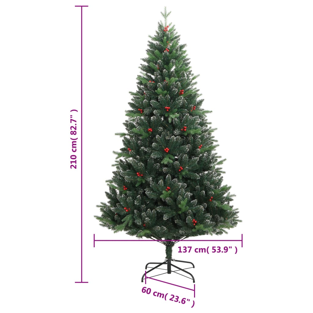 Umjetno božićno drvce sa šarkama i crvenim bobicama 210 cm
