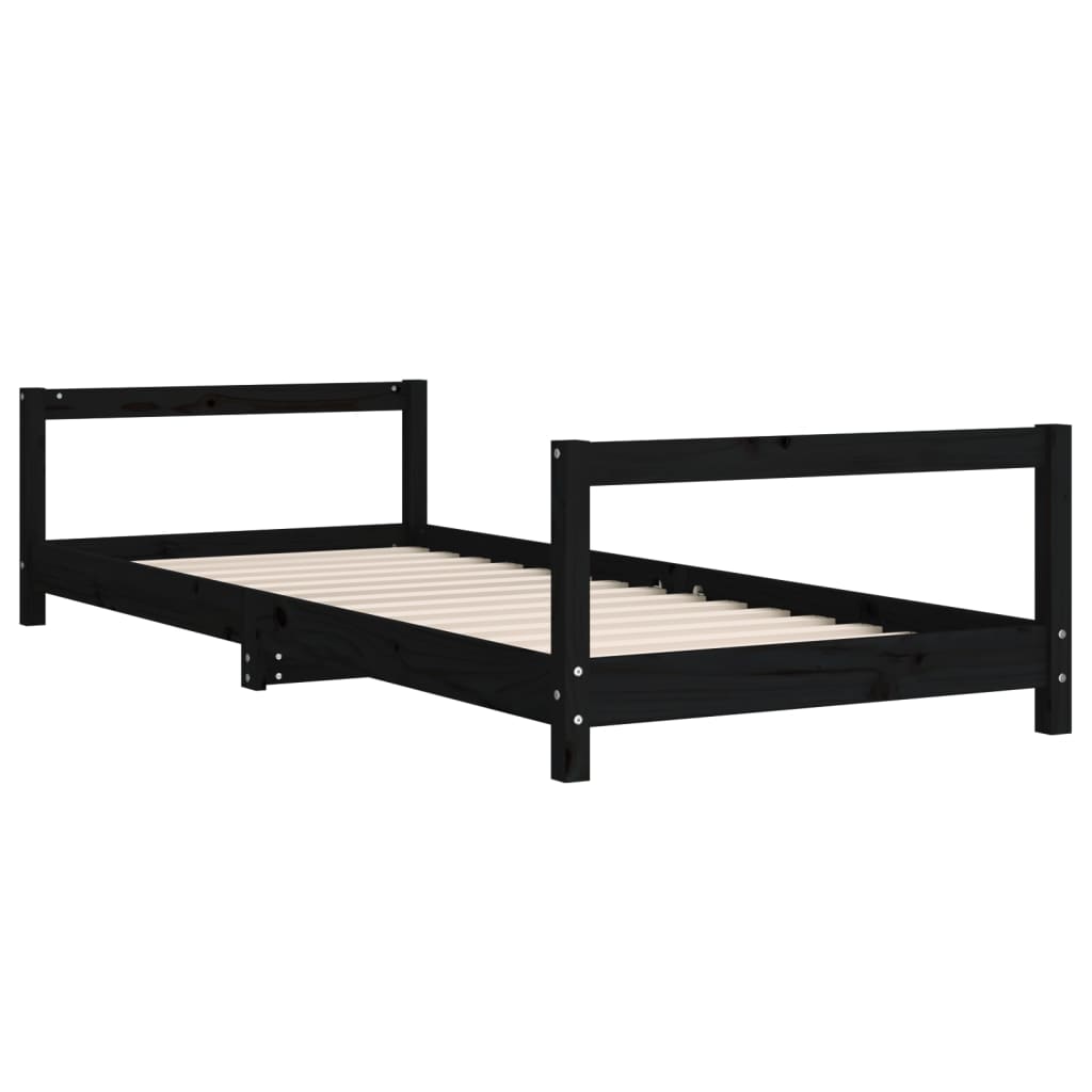 Okvir za dječji krevet crni 90 x 200 cm od masivne borovine