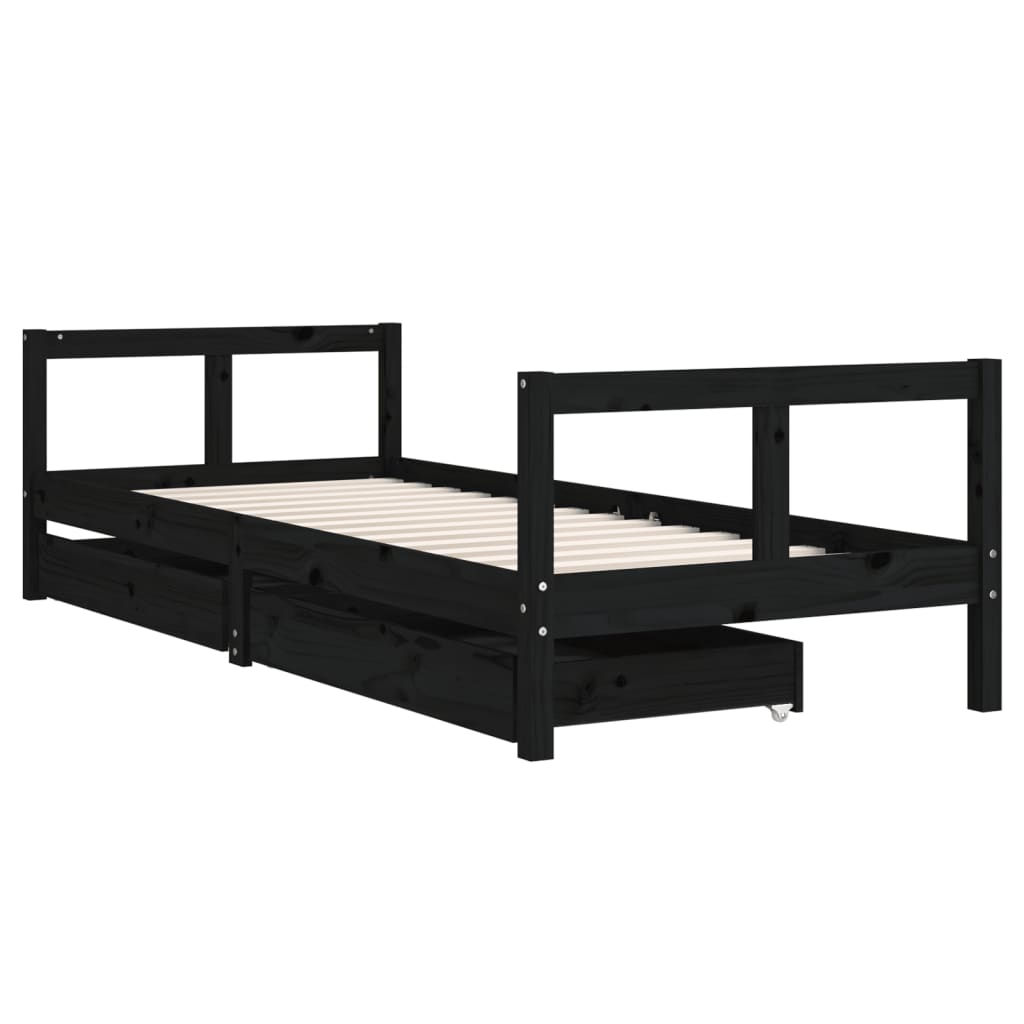 Okvir dječjeg kreveta s ladicama crni 80 x 200 cm od borovine