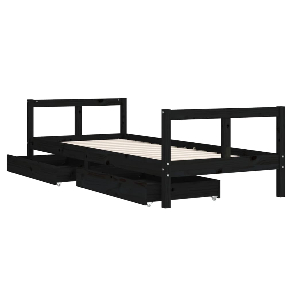 Okvir dječjeg kreveta s ladicama crni 80 x 200 cm od borovine
