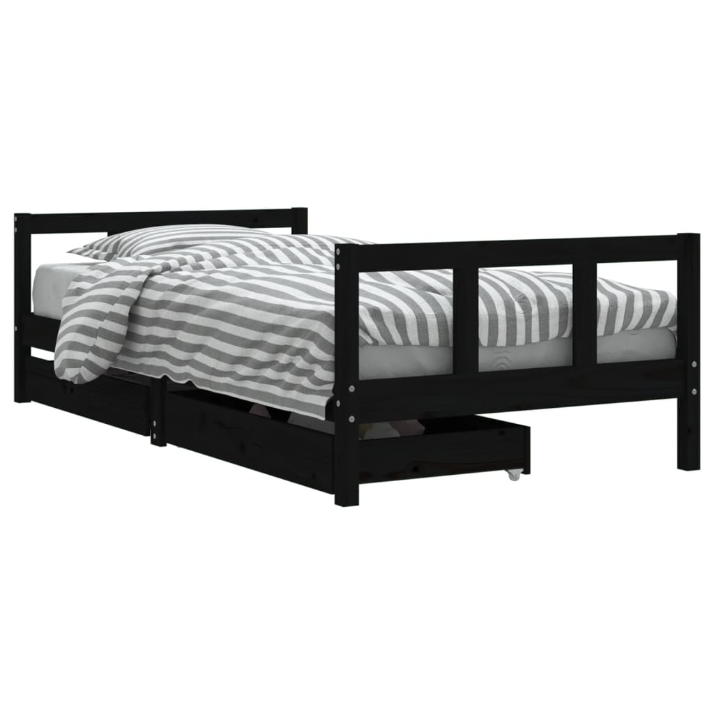 Okvir za dječji krevet s ladicama crni 90 x 190 cm od borovine